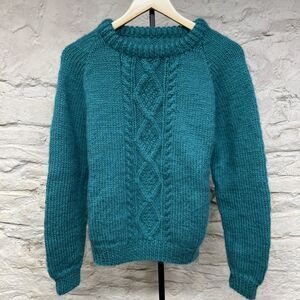 Vintage 70s Hand Made Cable Knit Sweater Crewneck Pullover Fisherman Homemade